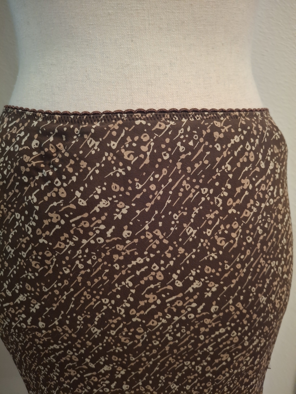 Vintage Merona Brown Printed Midi Skirt 100% Silk - Picture 2 of 3